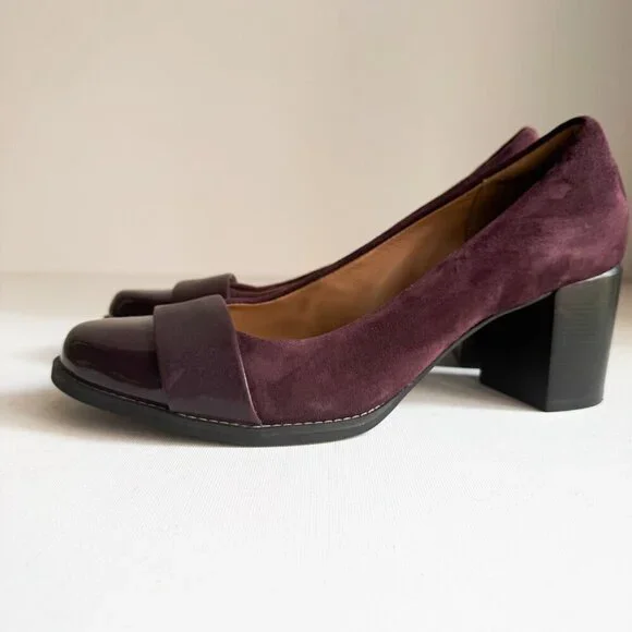Clarks Artisan Burgundy Purple Stacked Heel Heels 9.5 - Picture 6 of 11